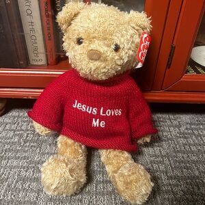 New With Tags Gund Brown Bear Red Sweater Jesus love Me Plush